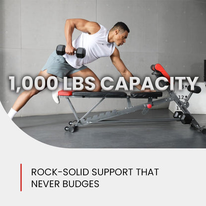 Multi-Functional FID Weight Bench for Comprehensive Full-Body Workouts – Includes Hyper Back Extension, Roman Chair, Adjustable Ab Sit-Up Bench, Incline/Decline Bench, and Flat Bench