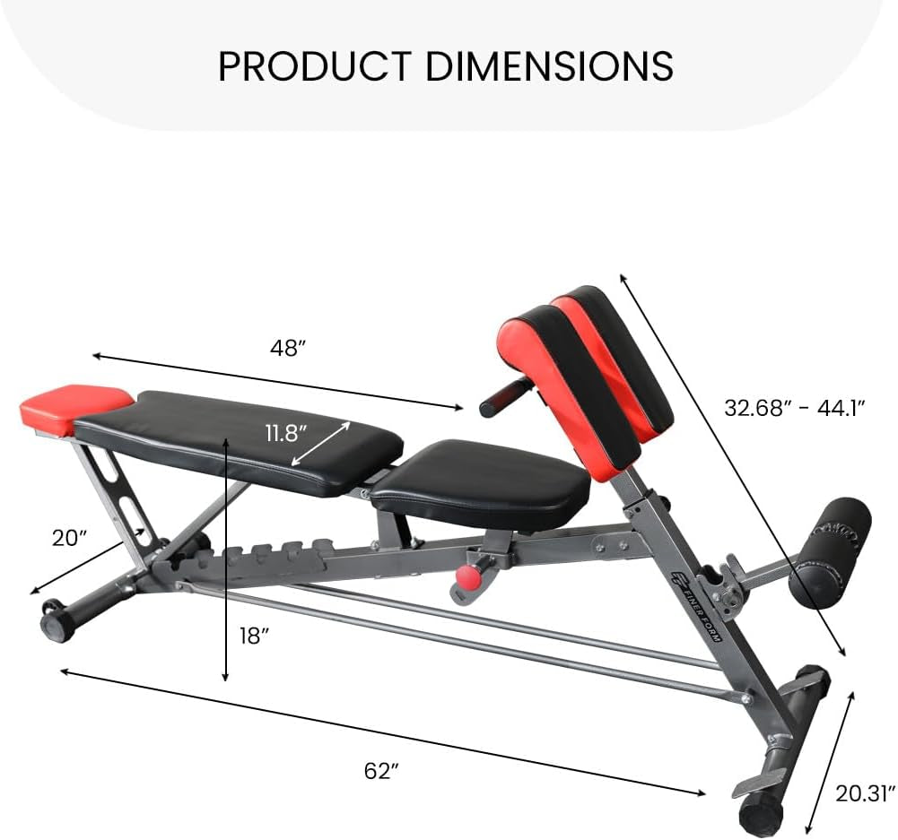 Multi-Functional FID Weight Bench for Comprehensive Full-Body Workouts – Includes Hyper Back Extension, Roman Chair, Adjustable Ab Sit-Up Bench, Incline/Decline Bench, and Flat Bench