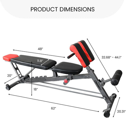 Multi-Functional FID Weight Bench for Comprehensive Full-Body Workouts – Includes Hyper Back Extension, Roman Chair, Adjustable Ab Sit-Up Bench, Incline/Decline Bench, and Flat Bench