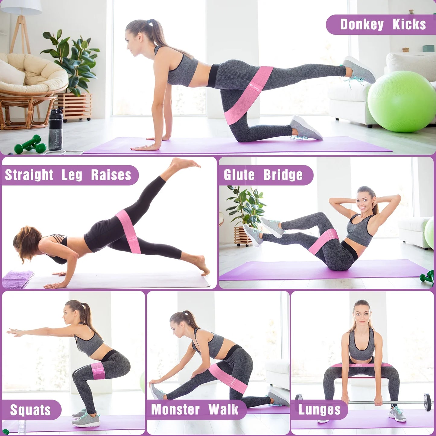 Professional Resistance Bands for Leg and Glute Workouts - Non-Slip Elastic Booty Bands with 3 Resistance Levels for Women's Fitness and Squat Training