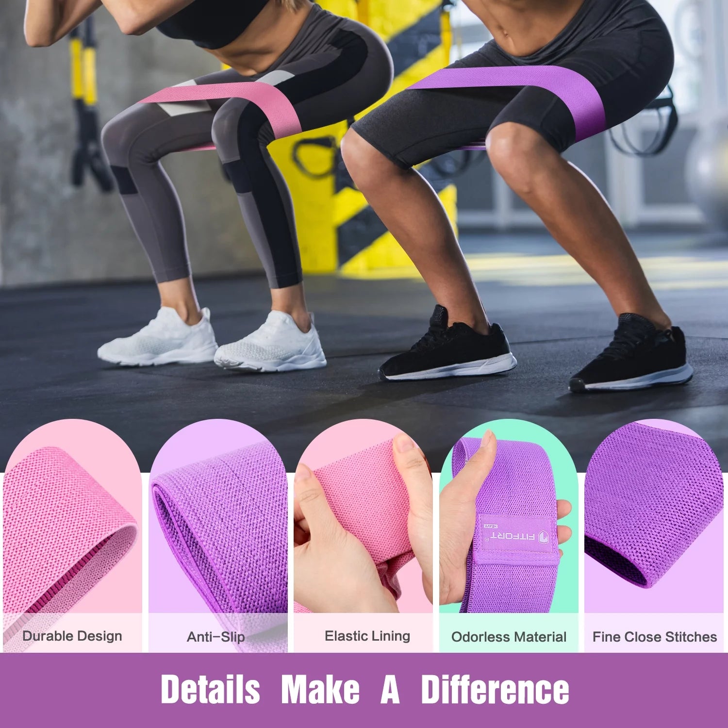 Professional Resistance Bands for Leg and Glute Workouts - Non-Slip Elastic Booty Bands with 3 Resistance Levels for Women's Fitness and Squat Training