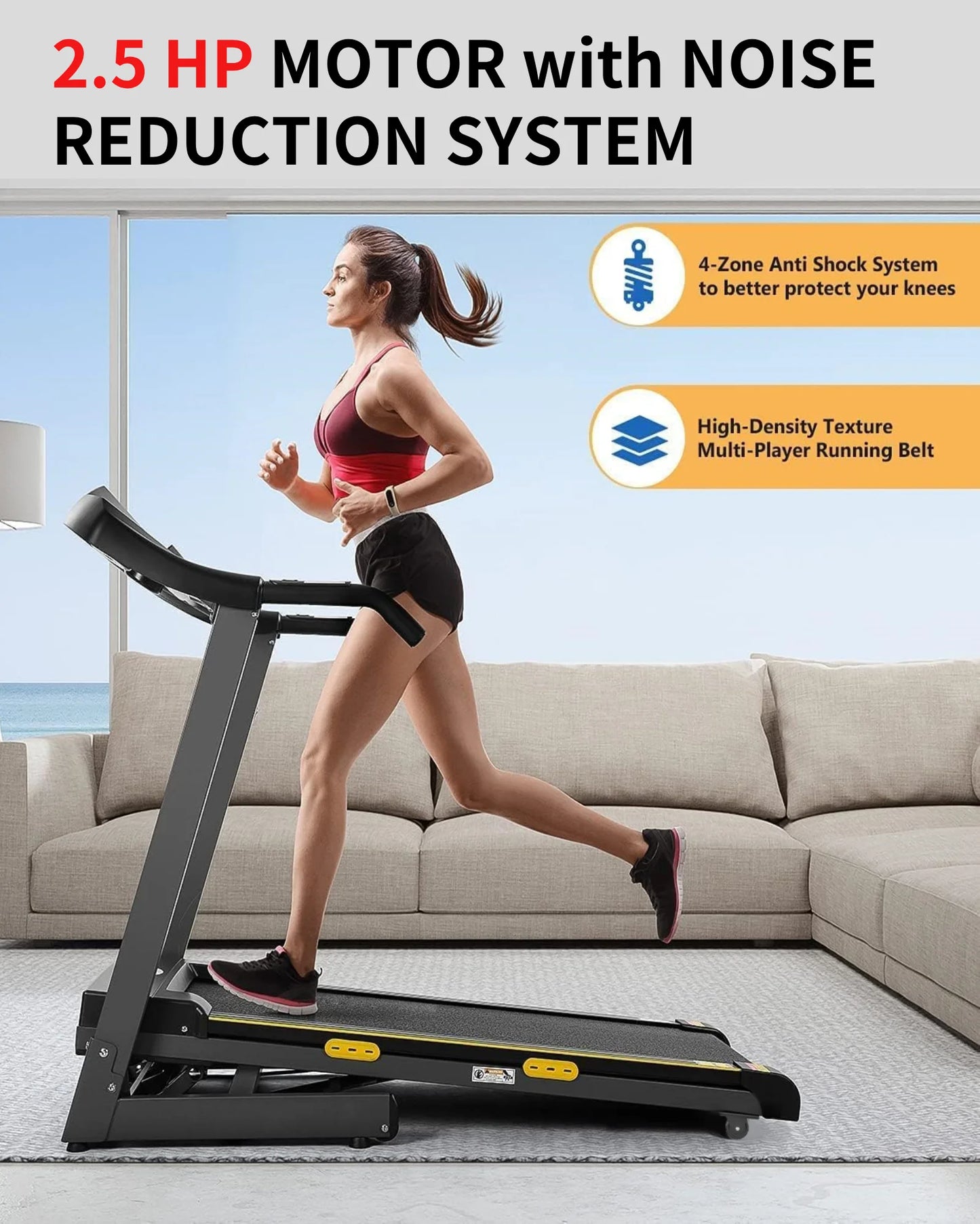 Folding Electric Treadmill with 12-Level Automatic Incline, 2.5 HP Motor, 8.5 MPH Speed, and 15 Preset Training Programs for Home Use
