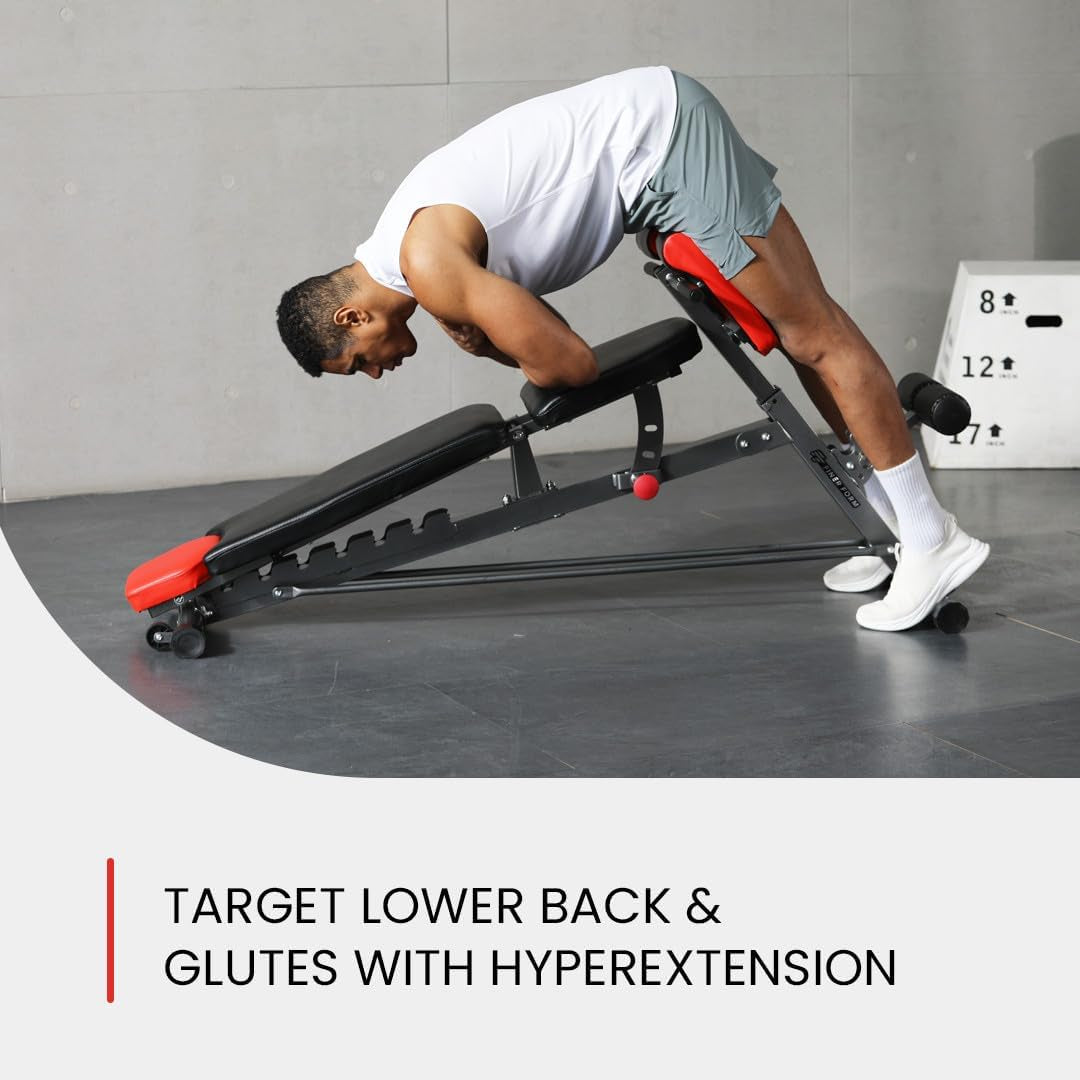 Multi-Functional FID Weight Bench for Comprehensive Full-Body Workouts – Includes Hyper Back Extension, Roman Chair, Adjustable Ab Sit-Up Bench, Incline/Decline Bench, and Flat Bench