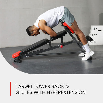 Multi-Functional FID Weight Bench for Comprehensive Full-Body Workouts – Includes Hyper Back Extension, Roman Chair, Adjustable Ab Sit-Up Bench, Incline/Decline Bench, and Flat Bench