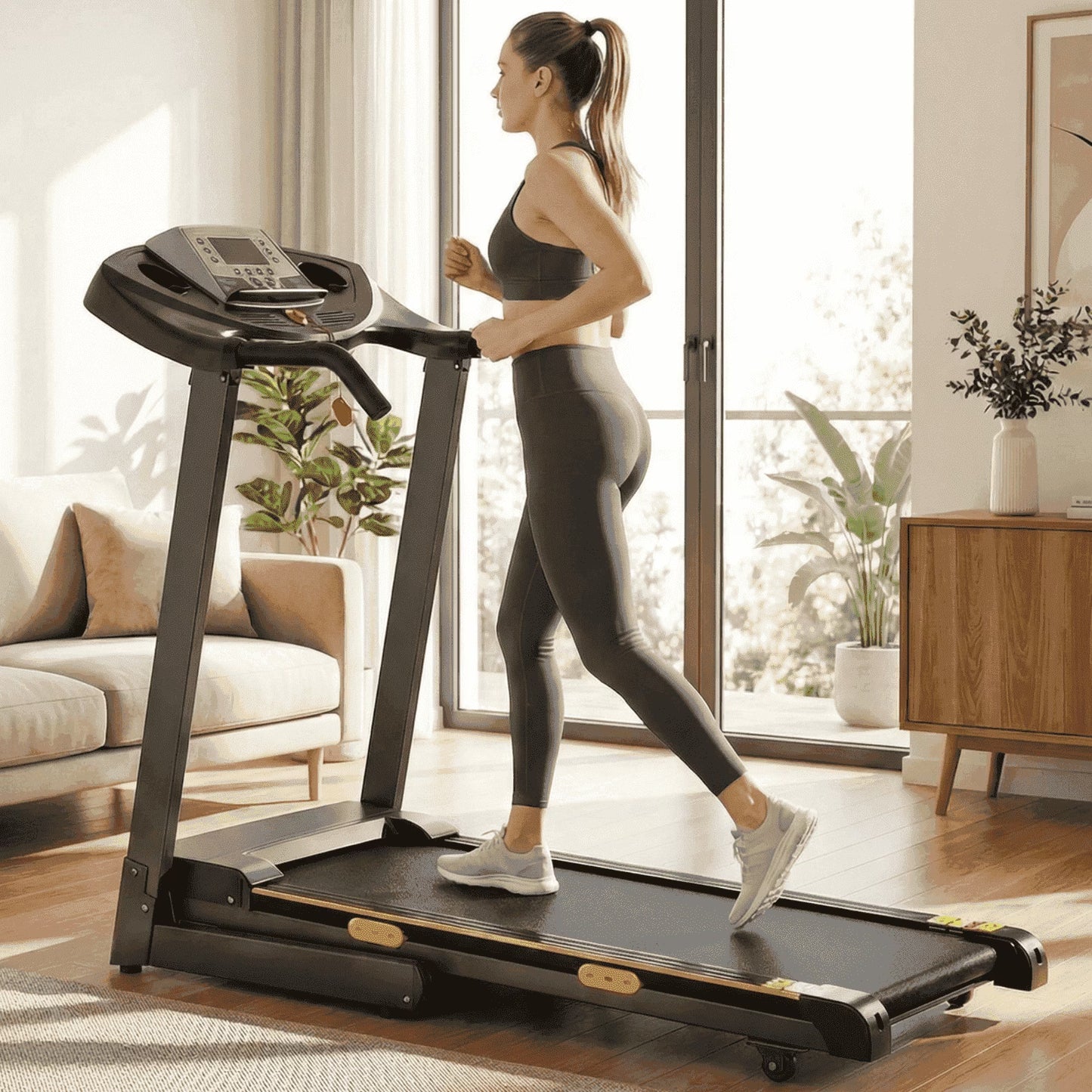 Folding Electric Treadmill with 12-Level Automatic Incline, 2.5 HP Motor, 8.5 MPH Speed, and 15 Preset Training Programs for Home Use